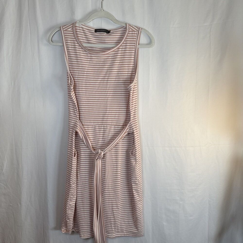 Merokeety Pink Striped Sleeveless Belted Dress Size Medium Preowned